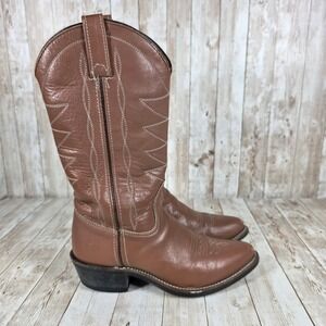 Double h Cowboy Western Boots Leather Stitch‎ Detail Brown Boots Size 6.5M